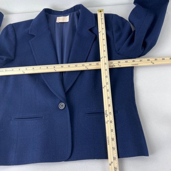 Vintage Pendleton Wool Blazer Navy Blue Coat 1 button Jacket Women Suit Size 14 - Picture 10 of 13